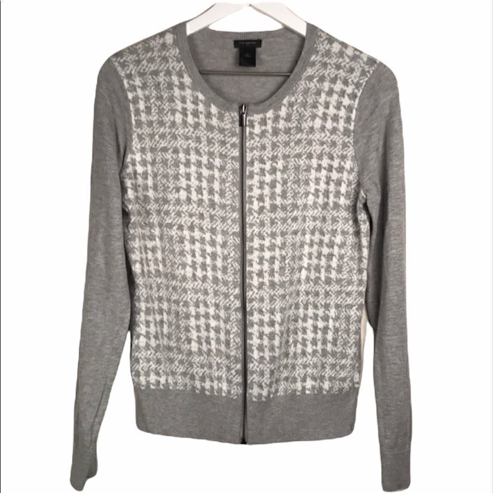 Ann Taylor Factory zip front houndstooth sweater size medium